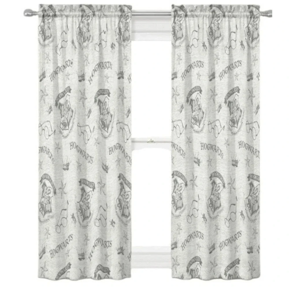 Harry Potter Jay Fronco 2-Pannel Curtains 41x84 Gray Kids Hogwarts Crest JTI1789